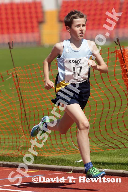 Jamie Reed (Chester le Street) on his way to winning the under-13s 800 metres at the North Eastern Champs, Gateshead.